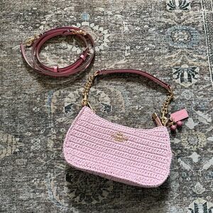 Coach Teri Light Pink Straw Cherry Bag Charm Shoulder Bag NWOT